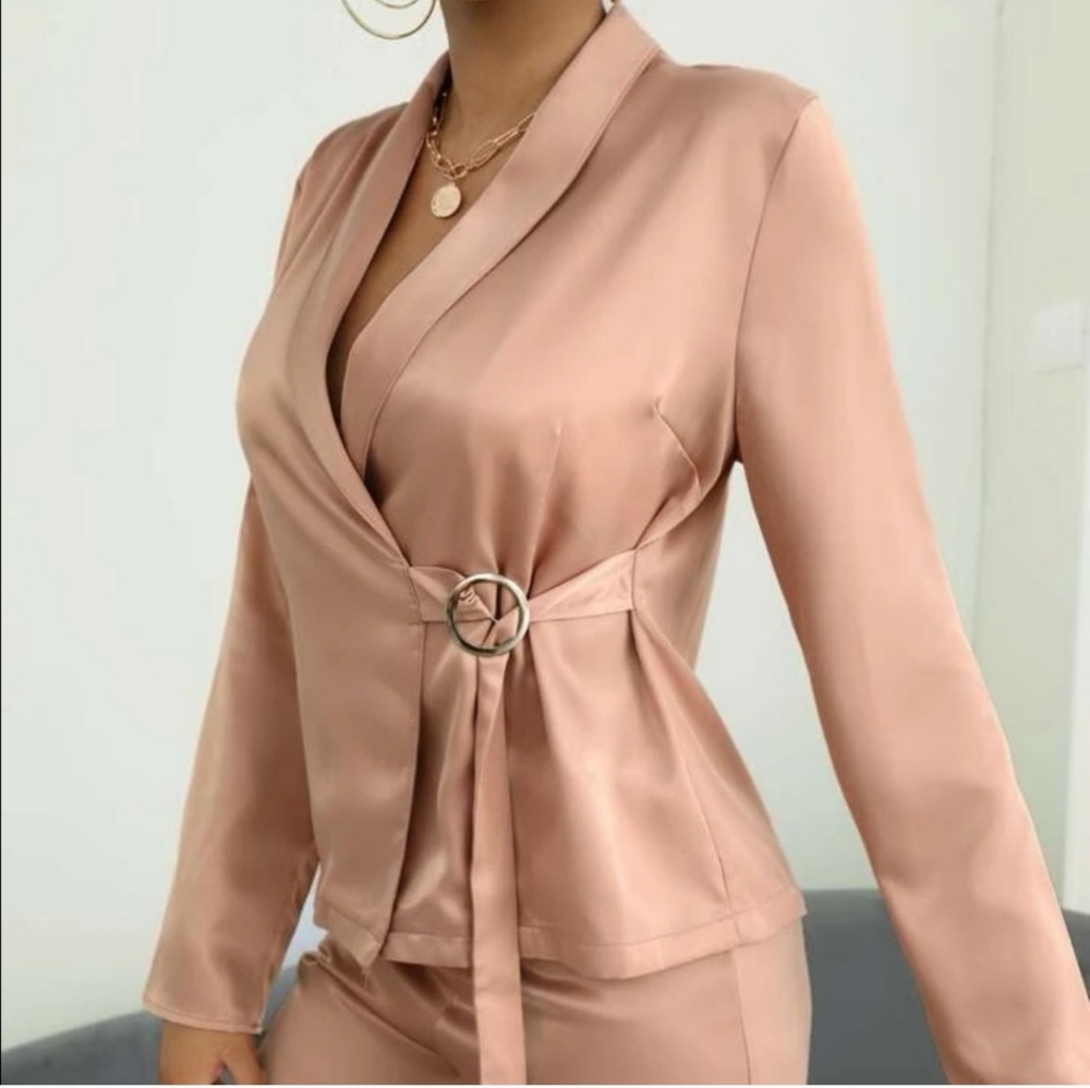Blush Satin Sexy Plunging Jacket